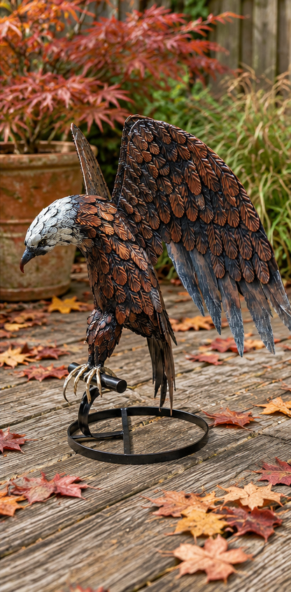 Large Metal Garden Sculpture | Hand-Finished Eagle Ornament