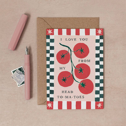 A Tomatoes Love Card available to buy from Fig and Rose Home.