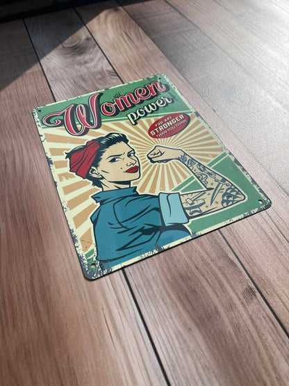 A Retro Women Power Metal Sign available to buy from Fig and Rose Home.