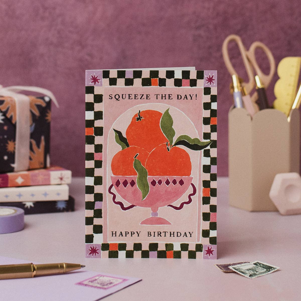 A Squeeze The Day Oranges Card available to buy from Fig and Rose Home.