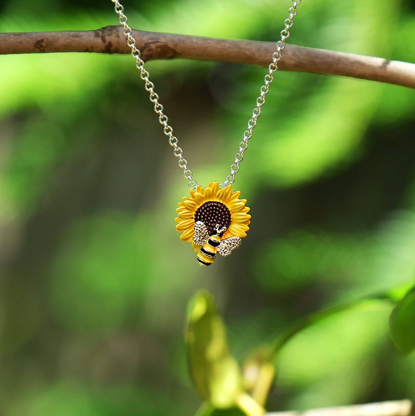 A Sunflower With Bee Yellow Flower Pendant Necklace available to buy from Fig and Rose Home.