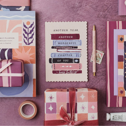 A Bookish Birthday Card available to buy from Fig and Rose Home.