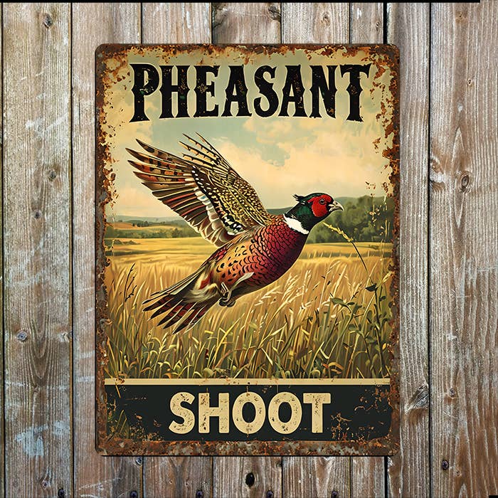 A Pheasant Shoot Metal Sign available to buy from Fig and Rose Home.
