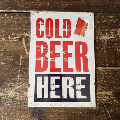 A Cold Beer Here Metal Sign available to buy from Fig and Rose Home.