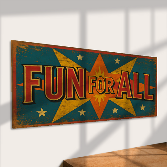 A Fun For All Vintage Metal Sign available to buy from Fig and Rose Home.