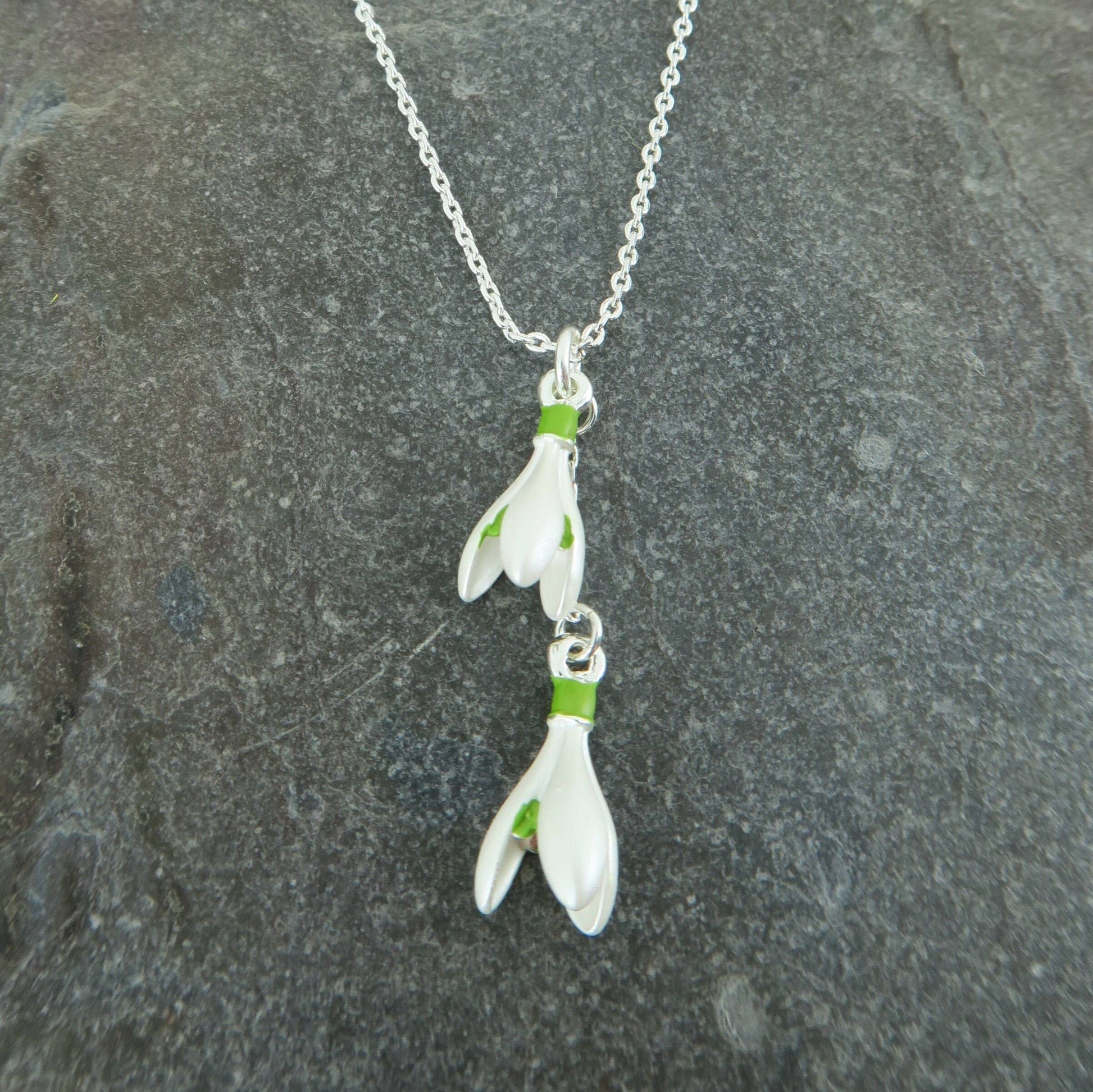 A Snowdrop Pendant Necklace available to buy from Fig and Rose Home.