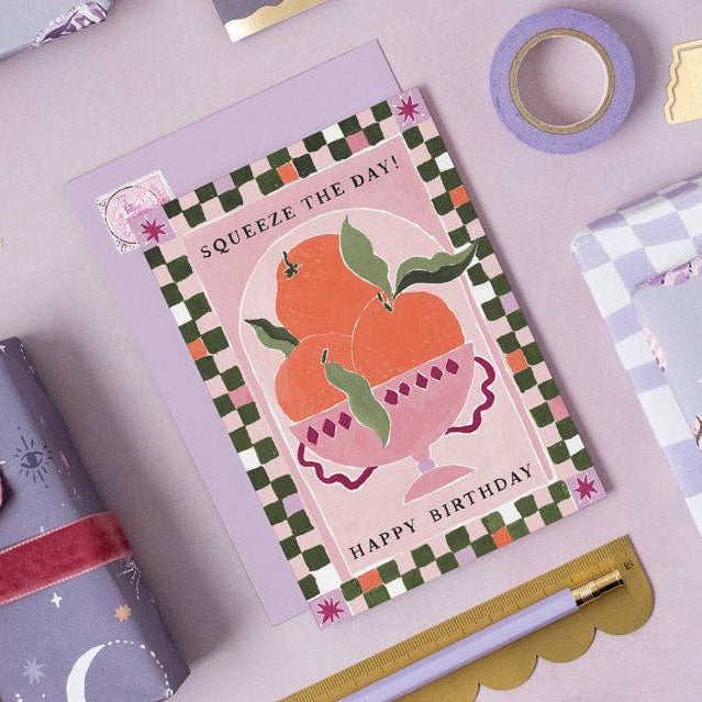 A Squeeze The Day Oranges Card available to buy from Fig and Rose Home.