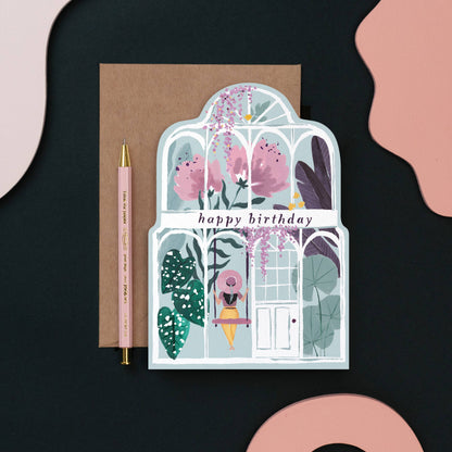 A Greenhouse Birthday Card available to buy from Fig and Rose Home.