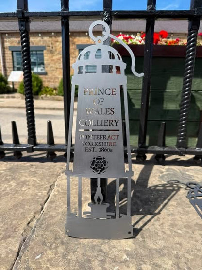 Prince of wales Pontefract colliery miners lamp sign from Fig and Rose.