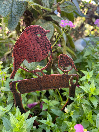 Robin & Chick on a Spade Garden Stake from Fig and Rose