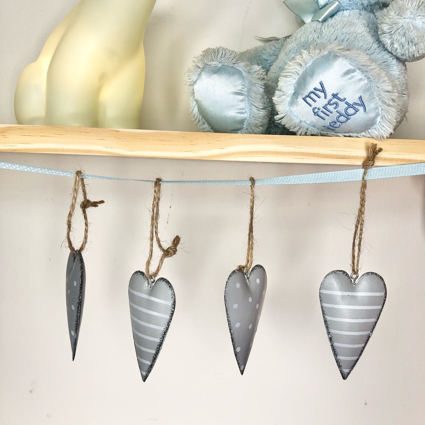Pair of Grey & White Hanging Hearts