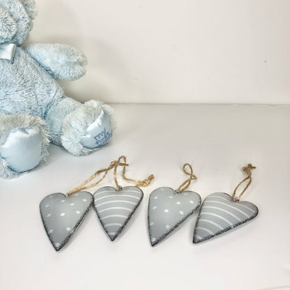 Pair of Grey & White Hanging Hearts