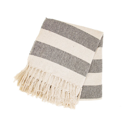 So Cosy Dark Grey & Cream Striped Boho Throw Blanket from Fig and Rose