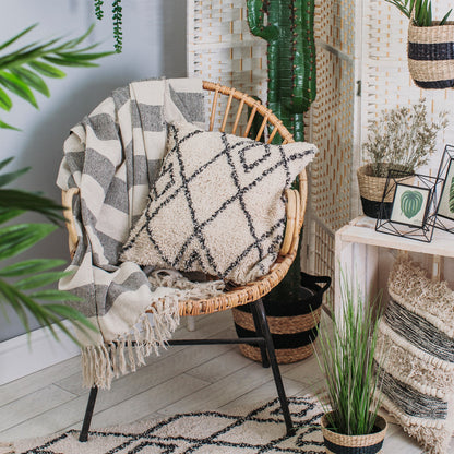 So Cosy Dark Grey & Cream Striped Boho Throw Blanket from Fig and Rose