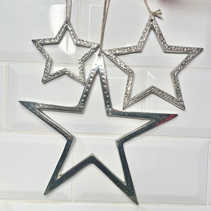 Silver Metal Hanging Star Decoration