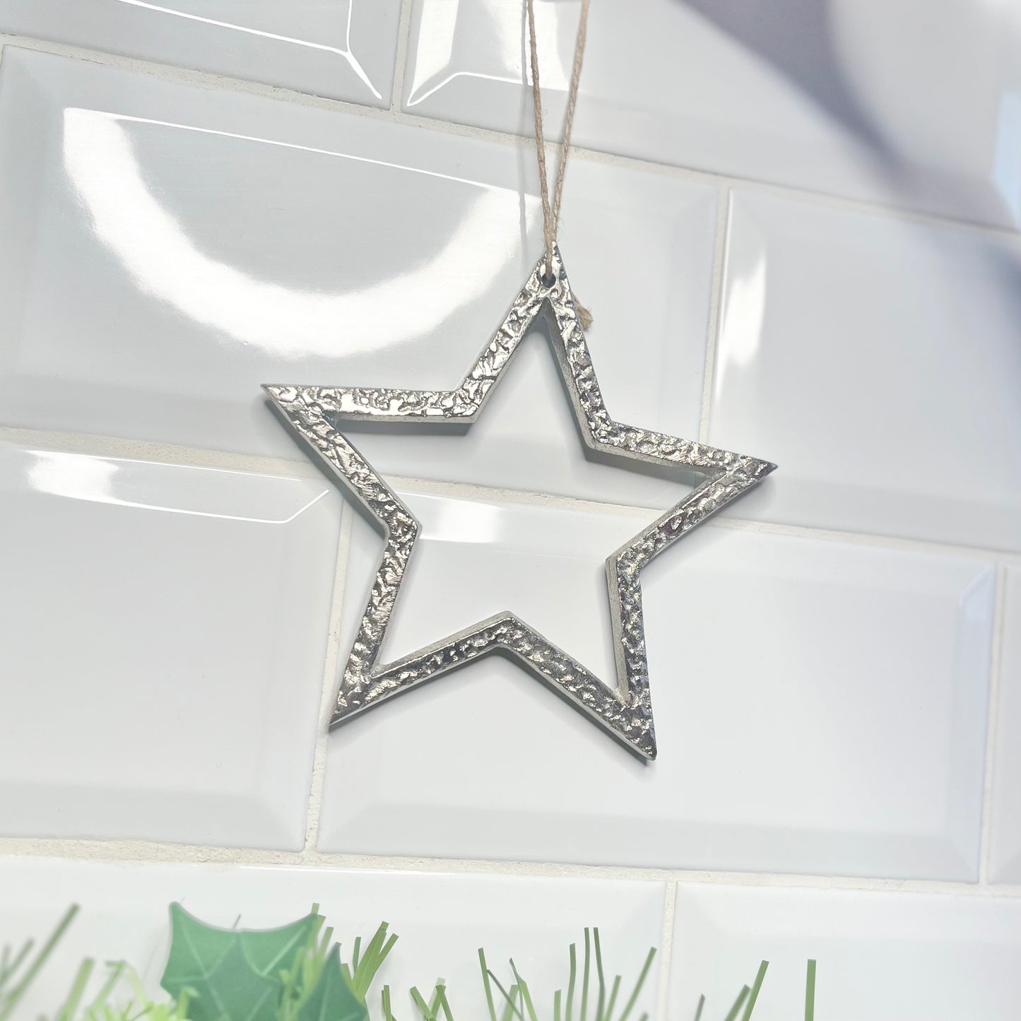 Silver Metal Hanging Star Decoration