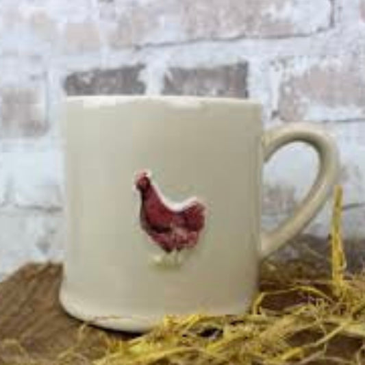 Chicken Mug | Stoneware Mug | Embossed Chicken Mug | Cream Mug