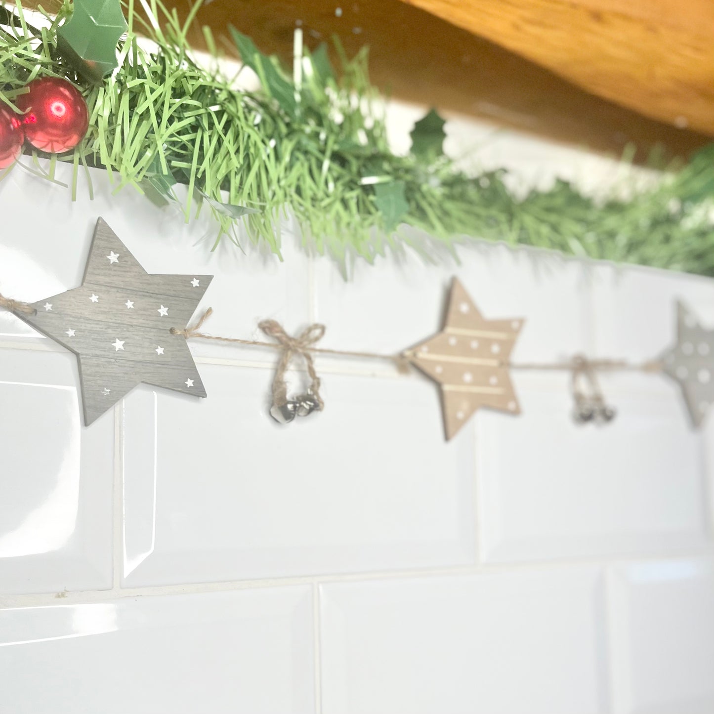 Christmas Wooden Garland With Stars and Bells