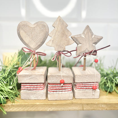 Christmas Wooden Ornaments - Star, Heart & Tree