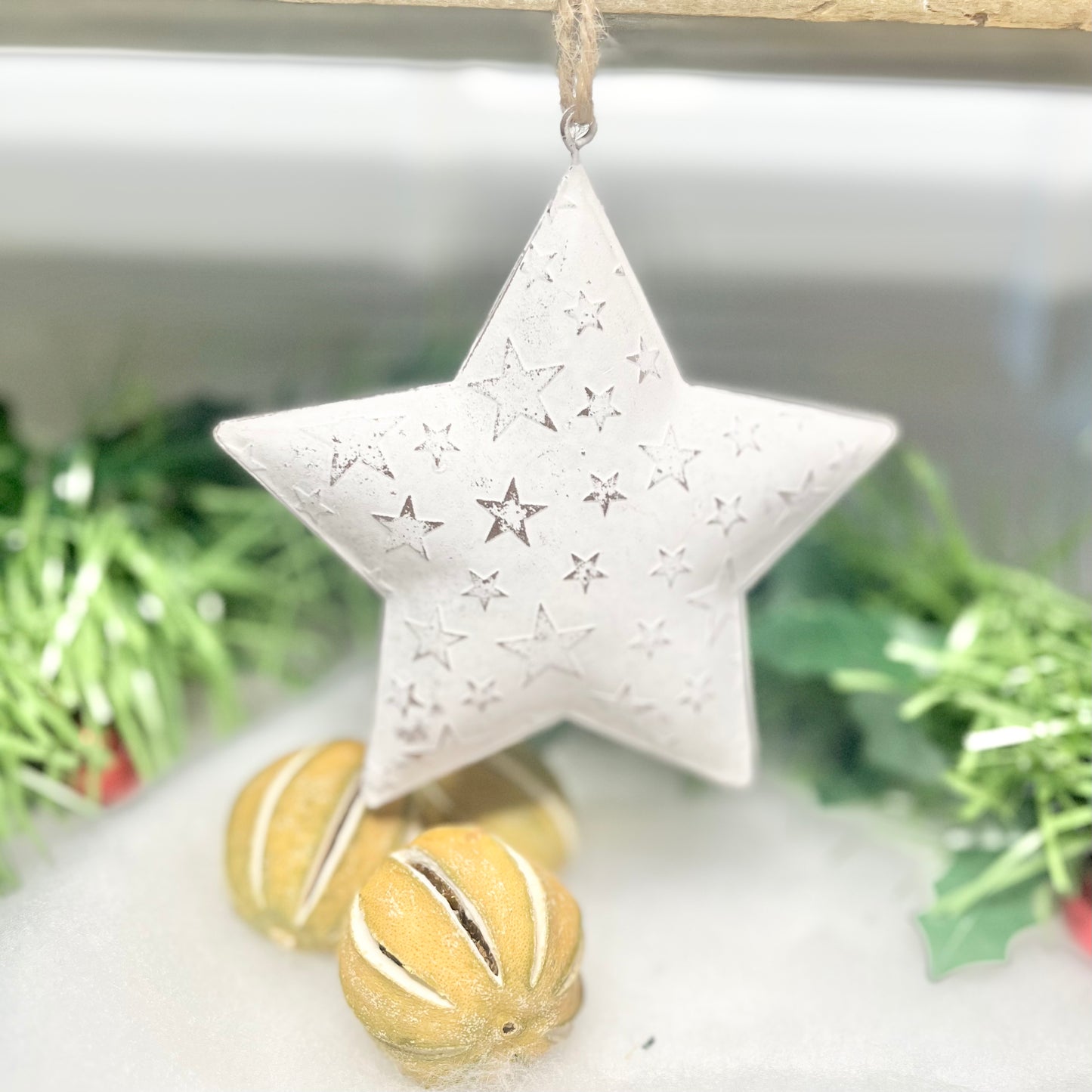 Hanging White Metal Star Decoration