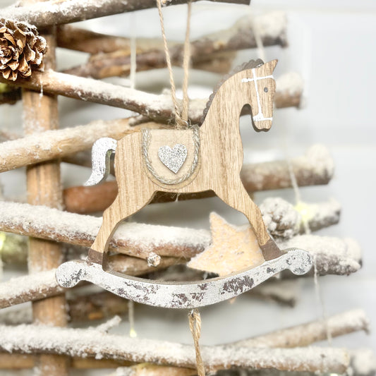 Hanging Christmas Rocking Horse Decoration With Bells
