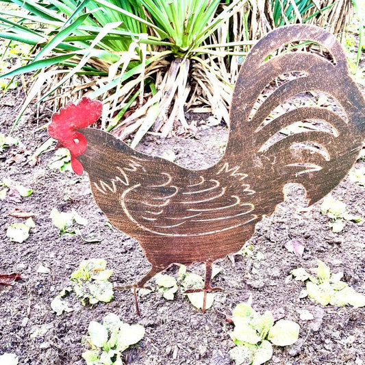 Chicken Stake | Rusty Garden Decor  | Silhouette Garden Art